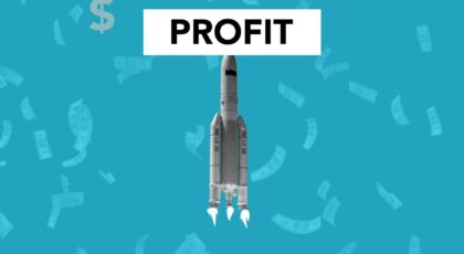 Illustration of a rocket symbolizing profit growth with a financial theme.